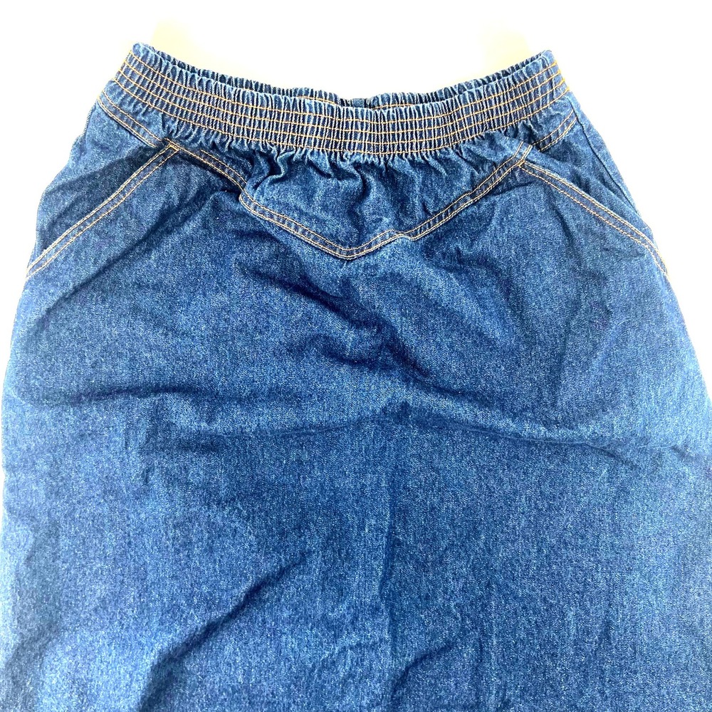 Vintage Lady Blair Denim Skirt Elastic Waist Pockets Dark Wash Knee Length 16PT - Picture 1 of 6